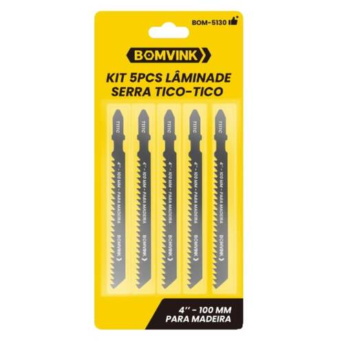 Lâmina serra tico tico 100 mm 8 dentes para madeira 5 peças - BOM-5130 Lâmina serra tico tico 100 mm 8 dentes para madeira 5 peças - BOM-5130