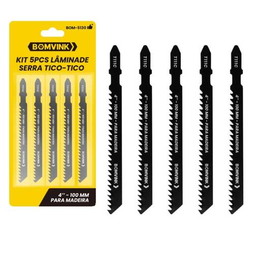 Lâmina serra tico tico 100 mm 8 dentes para madeira 5 peças - BOM-5130 Lâmina serra tico tico 100 mm 8 dentes para madeira 5 peças - BOM-5130