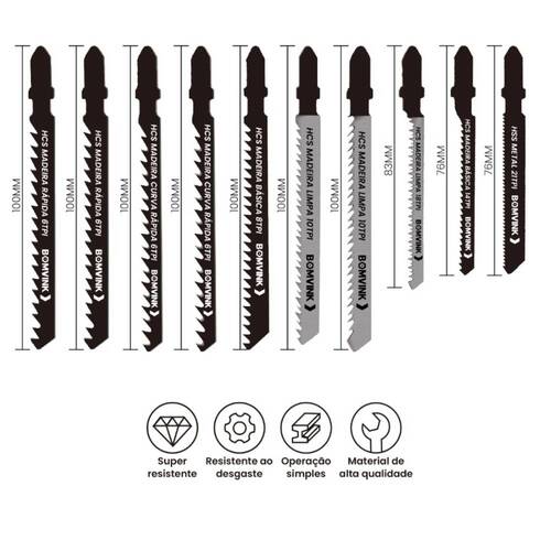 Lâmina serra tico-tico 76/100 mm para madeira e metal 5 peças - BOM-5156 Lâmina serra tico-tico 76/100 mm para madeira e metal 5 peças - BOM-5156