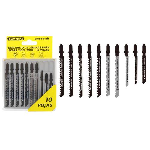 Lâmina serra tico-tico 76/100 mm para madeira e metal 5 peças - BOM-5156 Lâmina serra tico-tico 76/100 mm para madeira e metal 5 peças - BOM-5156