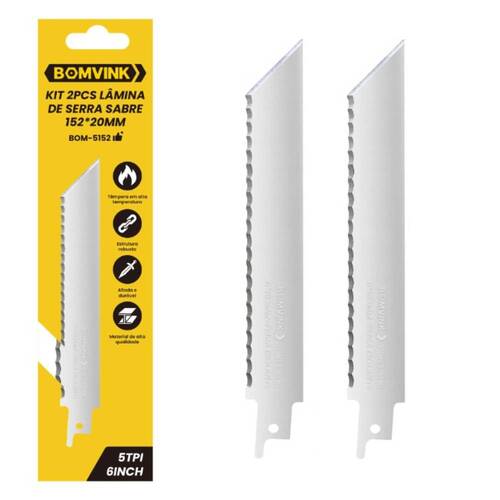 Lâmina serra sabre 152 mm 5 dentes 2 peças - BOM-5152 Lâmina serra sabre 152 mm 5 dentes 2 peças - BOM-5152