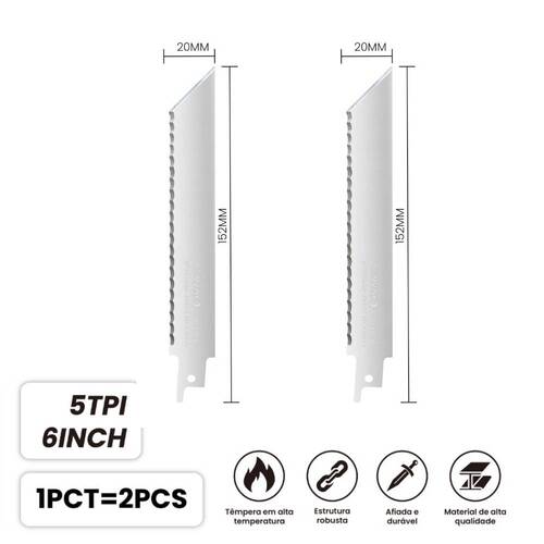 Lâmina serra sabre 152 mm 5 dentes 2 peças - BOM-5152 Lâmina serra sabre 152 mm 5 dentes 2 peças - BOM-5152