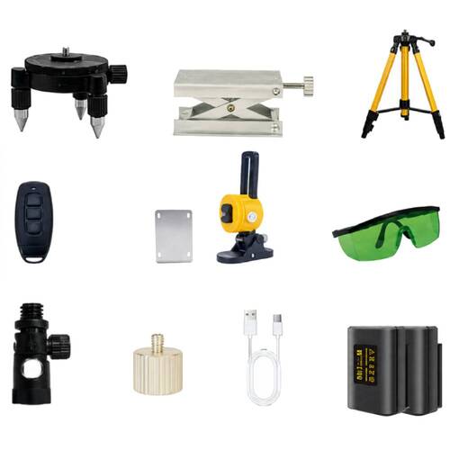 N�vel a laser verde a bateria 12 linhas 25 m com trip� e kit de acess�rios - BOM-6216