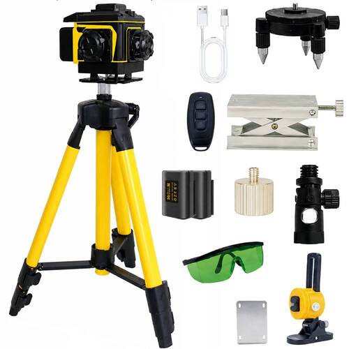 N�vel a laser verde a bateria 12 linhas 25 m com trip� e kit de acess�rios - BOM-6216
