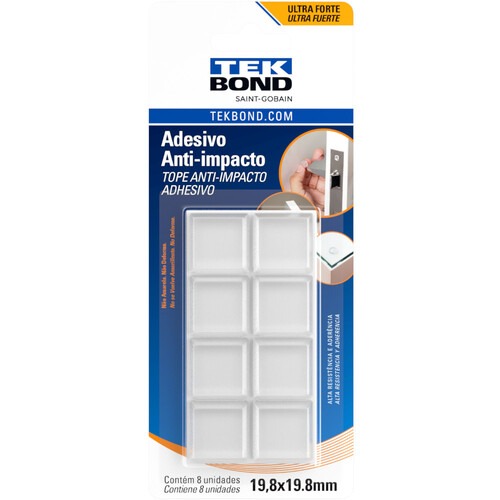 Protetor adesivo anti-impacto quadrado 19,8 mm com 8 unidades Protetor adesivo anti-impacto quadrado 19,8 mm com 8 unidades