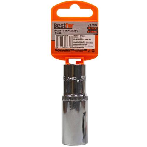 Soquete sextavado longo 18 mm com encaixe 1/2 Soquete sextavado longo 18 mm com encaixe 1/2