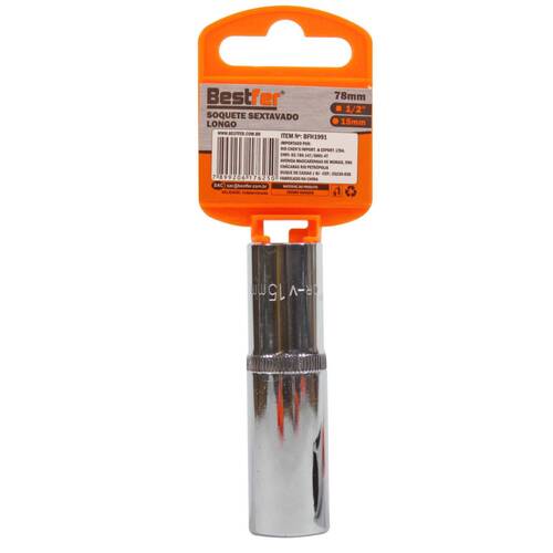 Soquete sextavado longo 15 mm com encaixe 1/2 Soquete sextavado longo 15 mm com encaixe 1/2