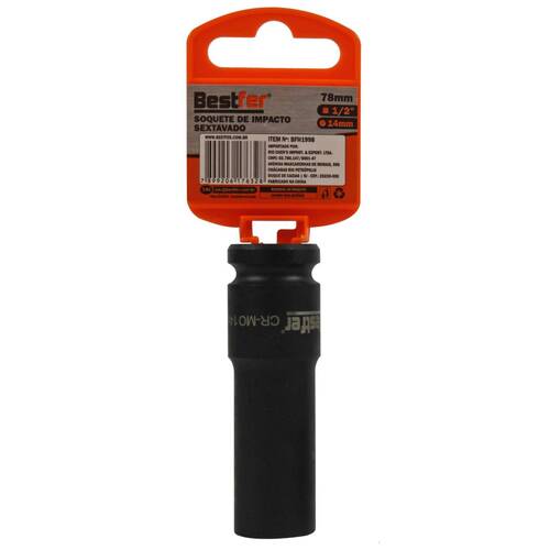 Soquete sextavado de impacto longo 14 mm encaixe 1/2 Soquete sextavado de impacto longo 14 mm encaixe 1/2