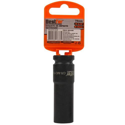 Soquete sextavado de impacto longo 15 mm encaixe 1/2 Soquete sextavado de impacto longo 15 mm encaixe 1/2