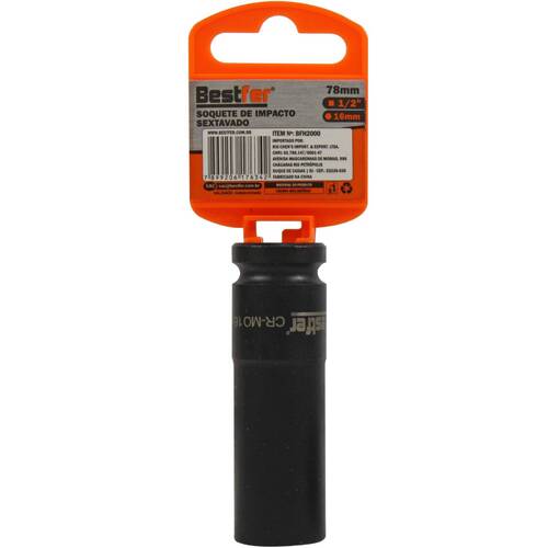 Soquete sextavado de impacto longo 16 mm encaixe 1/2 Soquete sextavado de impacto longo 16 mm encaixe 1/2