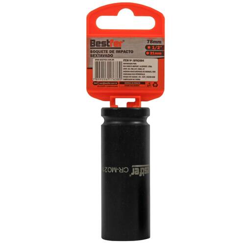 Soquete sextavado de impacto longo 21 mm encaixe 1/2 Soquete sextavado de impacto longo 21 mm encaixe 1/2
