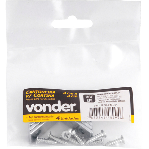 Cantoneira para cortina 3 x 3 cm zincada com 4 peças Cantoneira para cortina 3 x 3 cm zincada com 4 peças