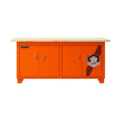 Bancada fechada com 4 portas tampo de madeira - ROUTE 66 Bancada fechada com 4 portas tampo de madeira - ROUTE 66