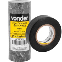 Fita isolante 19 mm x 20 m preta com 10 pe�as