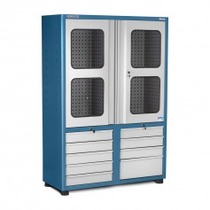 Armário para ferramentas com 3 prateleiras 9 gavetas e portas de vidro - AM-69 Armário para ferramentas com 3 prateleiras 9 gavetas e portas de vidro - AM-69