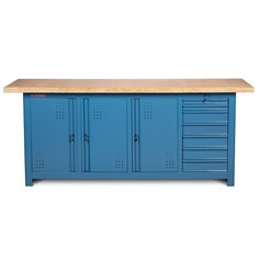 Bancada fechada com 7 gavetas e 3 portas tampo em pinus - NB-21