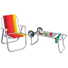 Kit Cadeira de praia alta em alum�nio CAD0047 + Carrinho Mesa CAR0649